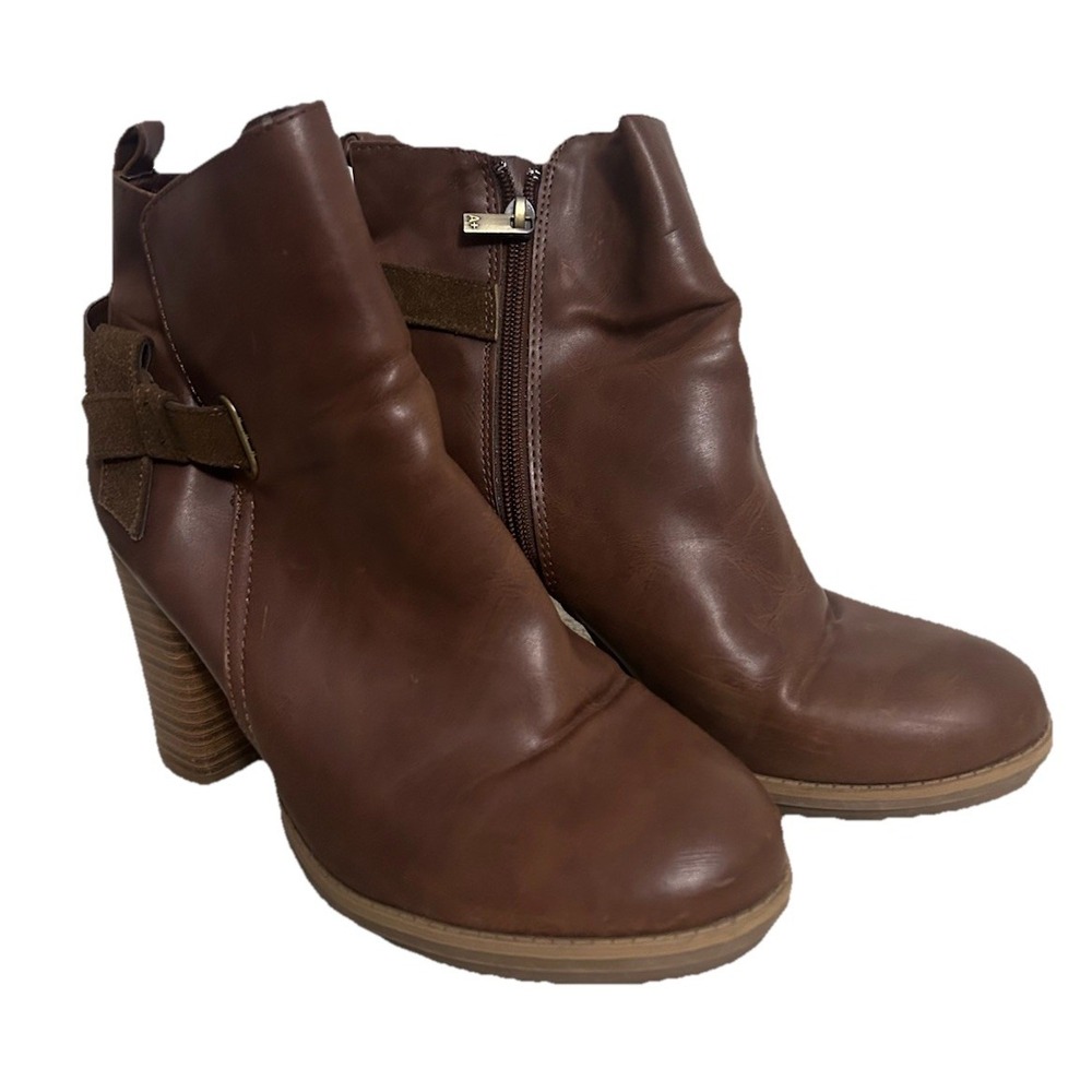 A+ Women's Shoes Size 10 Brown Zip Block Heel Ankle Booties Boots -EB2-SR2-F